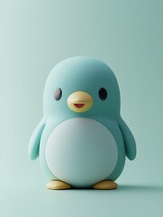 Cute 3D penguin, light teal color