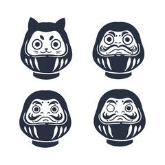 Original Japanese daruma illustration set, an ink drawing of a Japanese daruma icon for cards, posters, and graphic design.