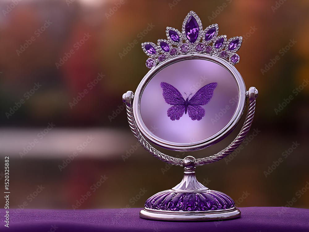 Poster a mirror reflecting a reality that is subtly but significantly different from the scene in front of