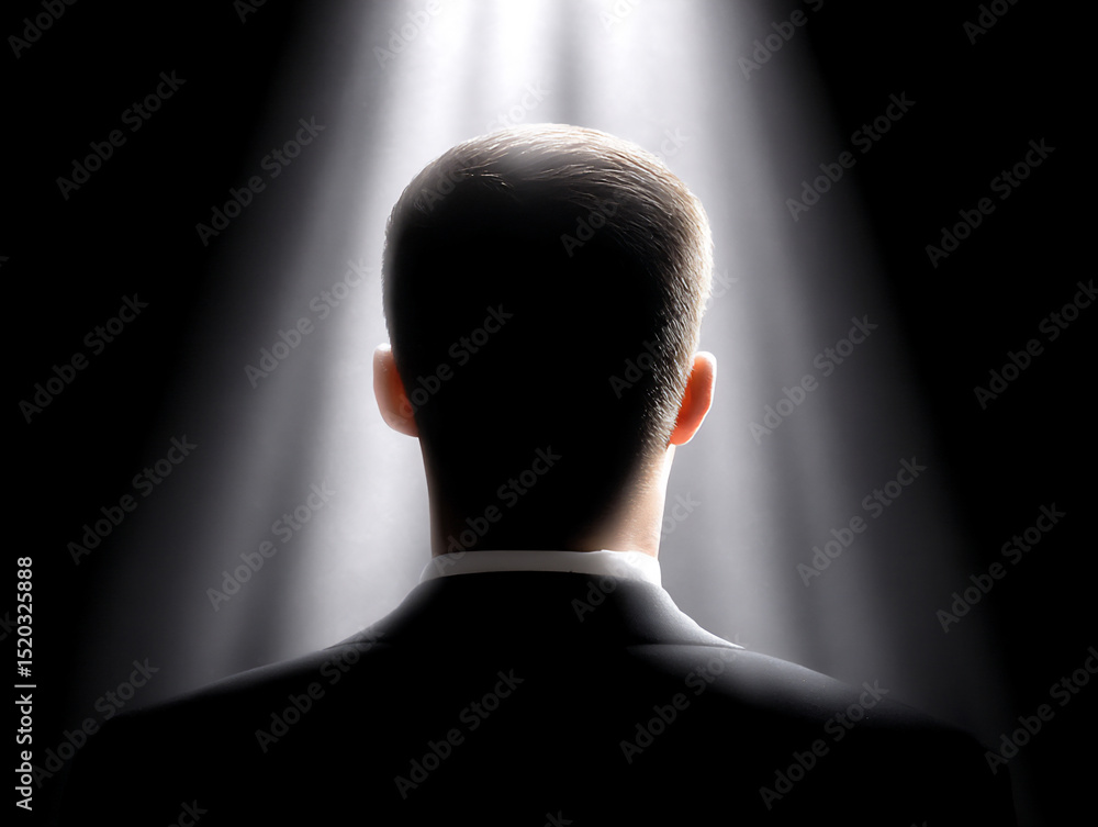 Poster a person casting a shadow that is a completely different shape or object than themselves,