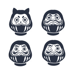 Original Japanese daruma illustration set, an ink drawing of a Japanese daruma icon for cards, posters, and graphic design.