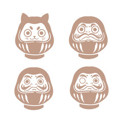Original Japanese daruma illustration set, an ink drawing of a Japanese daruma icon for cards, posters, and graphic design.