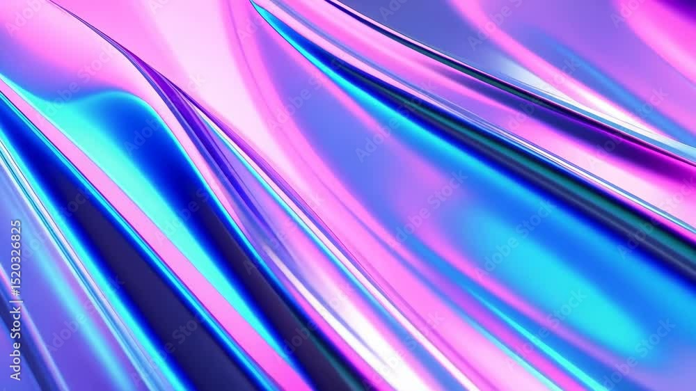 Poster luminous iridescent multicolored fluid flowing with a smooth, reflective surface texture and vibrant