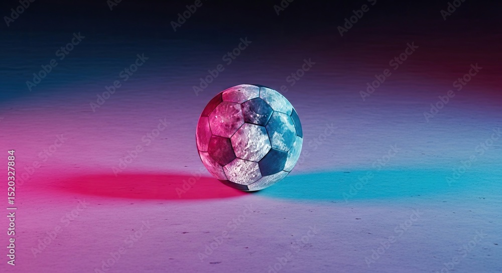 Aufkleber a textured generic ball illuminated by pink and blue light against a contrasting surface creating a 