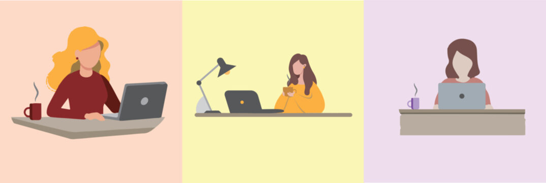 Women Working from Home Vector Set &ndash; Minimalist Office Illustration Pack