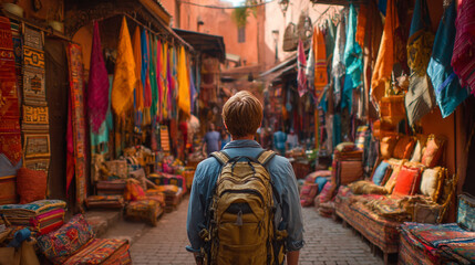 Obraz premium Vibrant Marrakech Street Market: A Cultural Adventure for Backpackers and Tourists