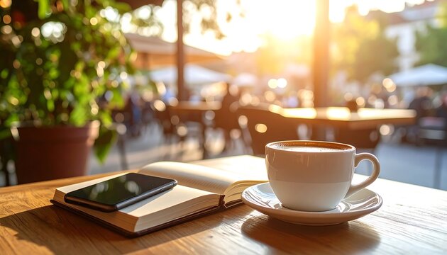 A Cup of Coffee at Coffee Shop with Relaxation: Book and Phone