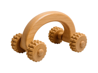 Natural Wooden Massage Roller for Stress Relief and Muscle Relaxation, Ideal for Home Therapy and Wellness, Isolated on Transparent and White Background
