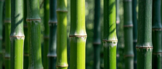 Obraz premium Close Up of Vibrant Green Bamboo Stalks in Natural Light Showing Texture and Growth Patterns in Nature
