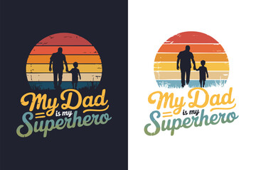 Vintage Father’s Day T-Shirt Design with Sunset and Silhouettes

