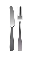 Stainless steel fork and knife with gray