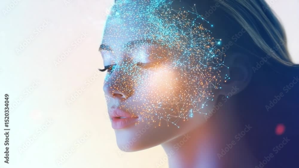 Poster futuristic digital face scan for biometric identification and access control system