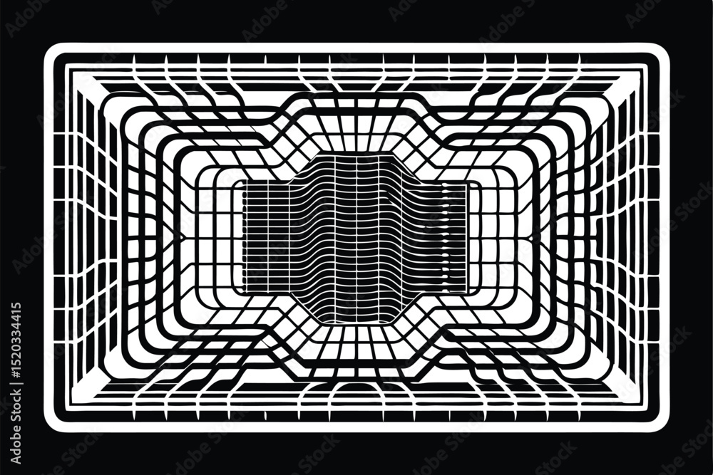 Poster abstract black and white optical illusion design with dynamic grid and geometric form