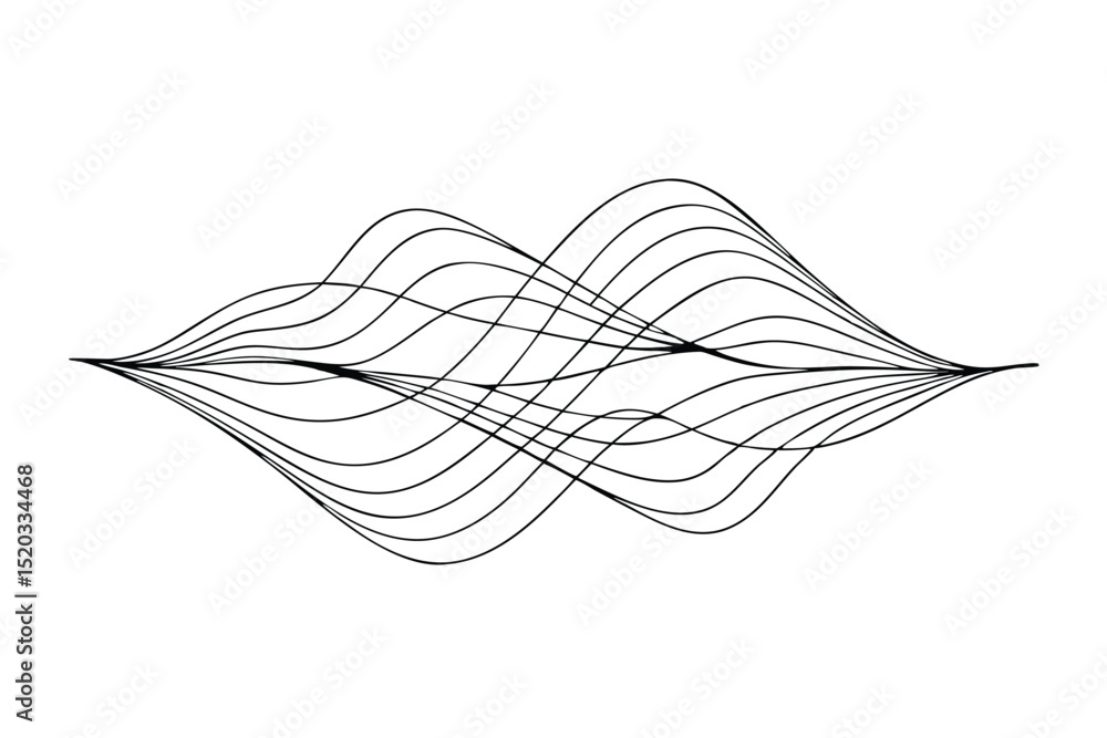 Poster abstract black lines flowing in a wavy pattern across a white background minimalist design