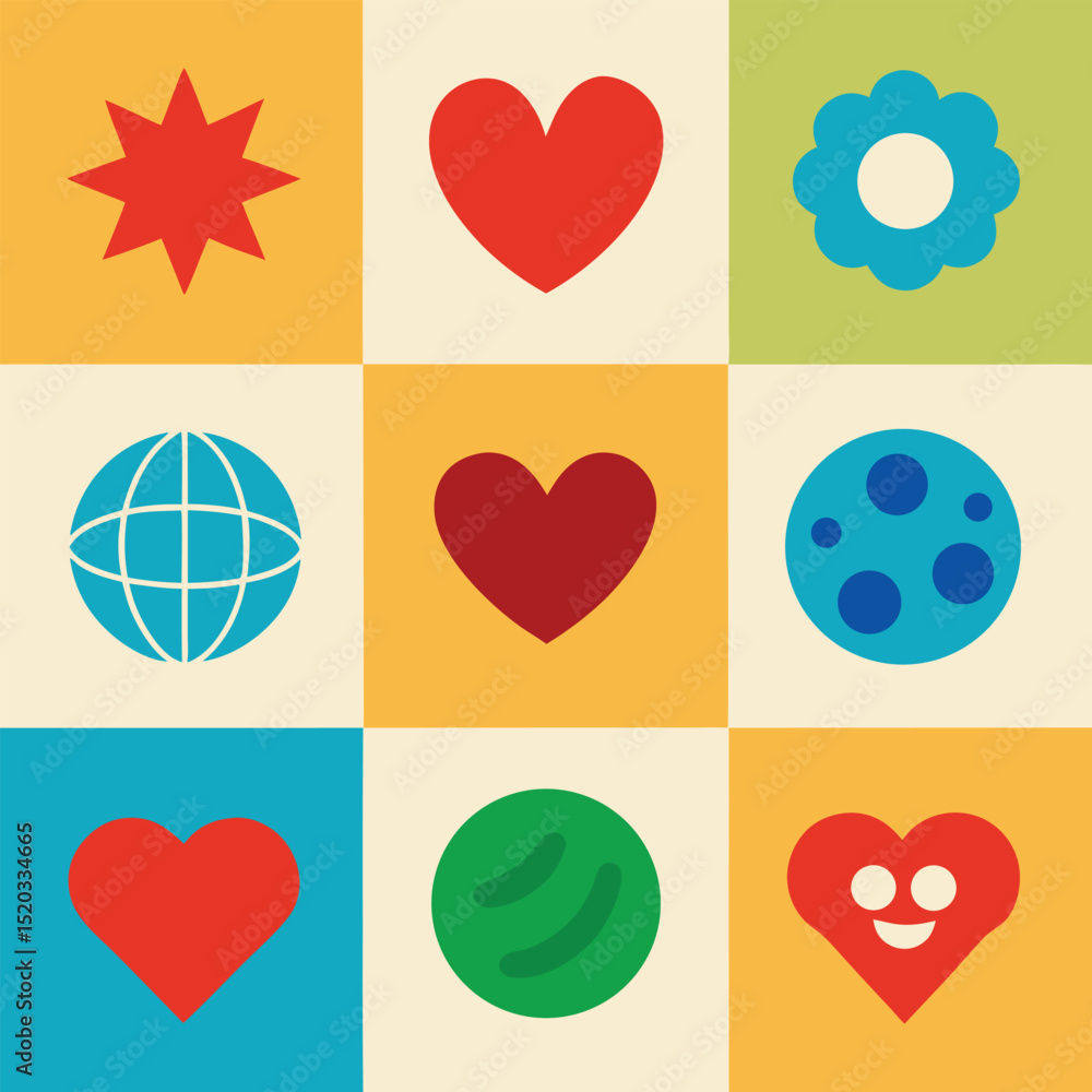 Aufkleber abstract colorful geometric icons arranged in a grid on a neutral background