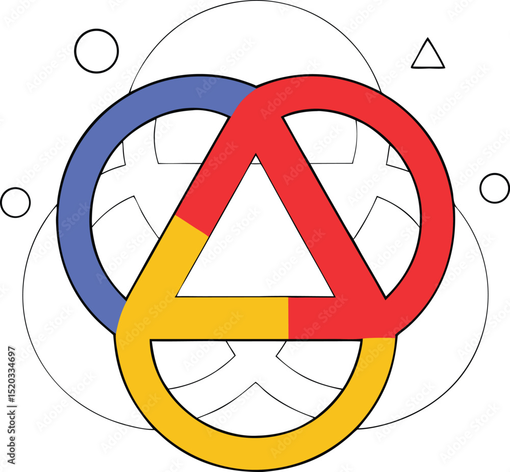 Poster abstract colorful interlocking shapes design suitable for branding and creative projects on a white 