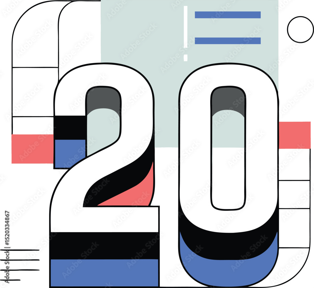 Poster abstract composition featuring the number 20 in a stylish geometric design suitable for design proje