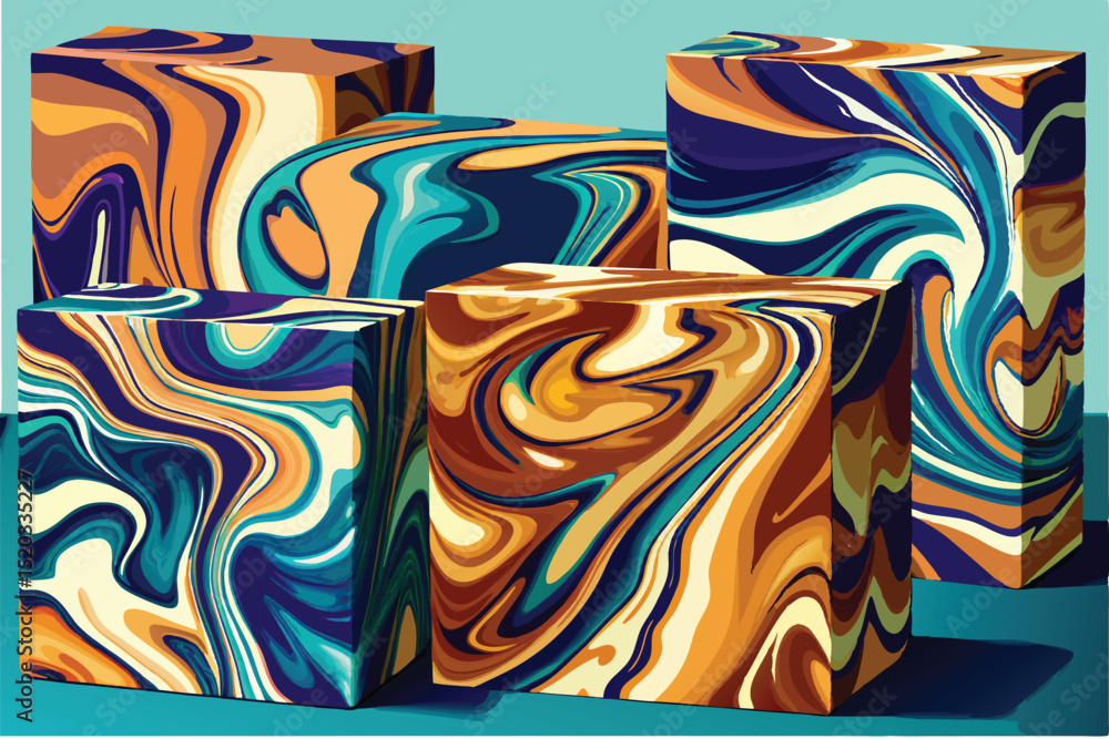 Aufkleber abstract cube design with swirling paint effect and modern color palette suitable for designs