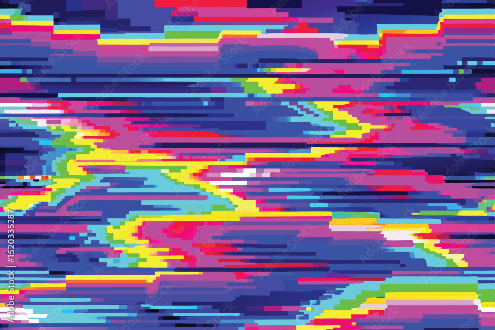 Aufkleber abstract digital glitch art graphic with dynamic colors and horizontal pixelated distortion effect