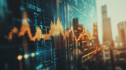Smart city with connection network reciprocity over the cityscape social media networking systems that connects on the peak of success amid tall, innovative Smart city and graphs with statistics to a