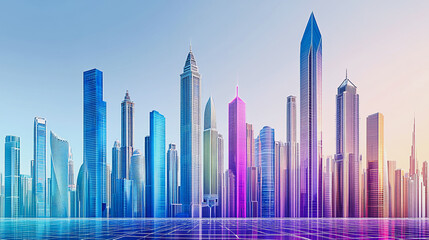 Smart city with connection network reciprocity over the cityscape social media networking systems that connects on the peak of success amid tall, innovative Smart city and graphs with statistics to a