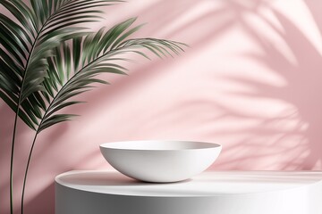 Modern Minimalist Interior Design in Pink with Elegant Home Decor and Tropical Plant Shadows