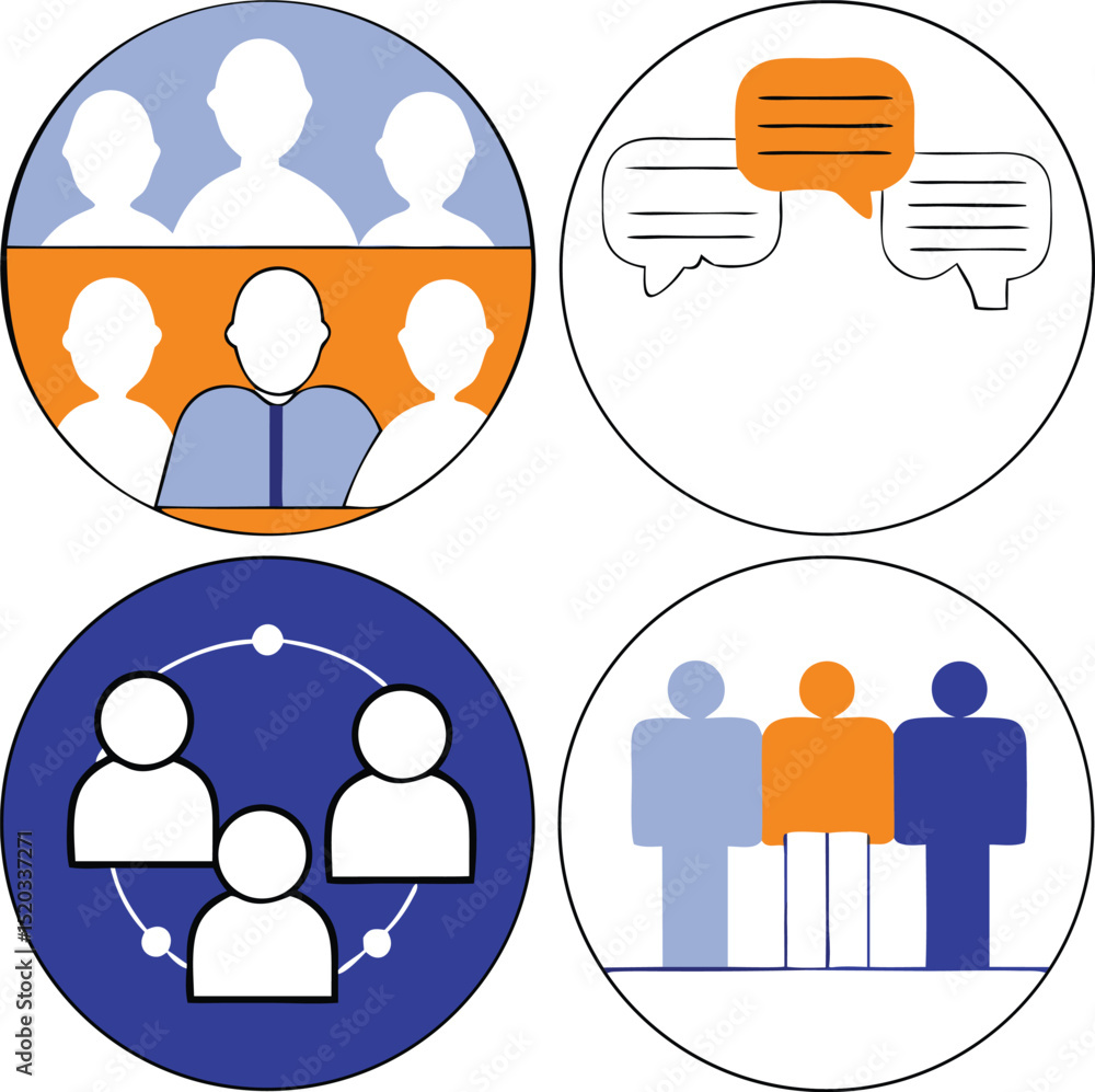 Aufkleber abstract illustrations representing teamwork communication discussion and group collaboration for de