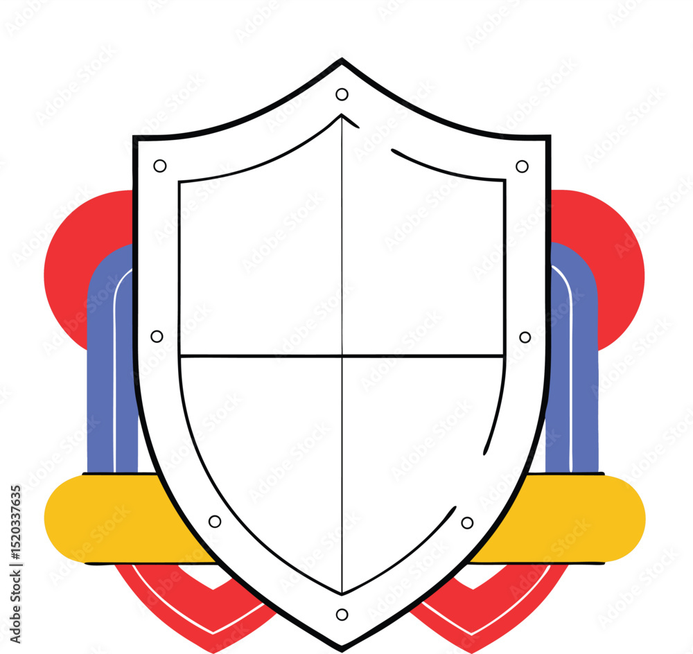 Poster abstract shield emblem design featuring geometric shapes and primary colors suitable for versatile a