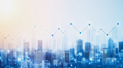 Obraz premium Smart city with connection network reciprocity over the cityscape social media networking systems that connects on the peak of success amid tall, innovative Smart city and graphs with statistics to a 