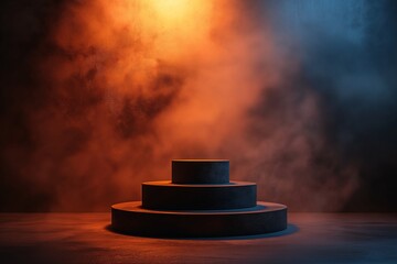 Dramatic Studio Lighting with Smoke on Stage - Vibrant Podium Presentation for Artistic Performance
