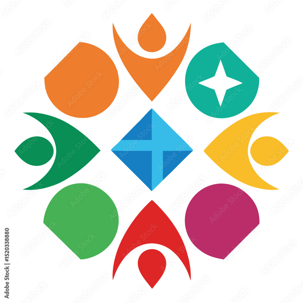 Poster colorful abstract geometric design representing community unity and inclusion on white background