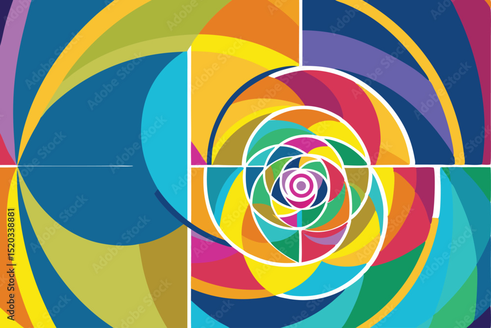 Poster colorful abstract geometric design with spiraling shapes on a transparent background