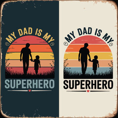 Obraz premium Vintage Father’s Day T-Shirt Design with Sunset and Silhouettes