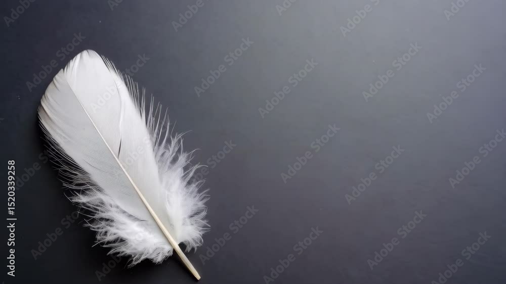 Poster single white feather resting gently on a smooth dark gray surface creating a soft and delicate aesth