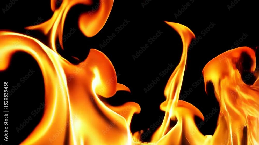 Poster intense orange flames flickering against a stark black backdrop, creating dynamic shapes and glowing