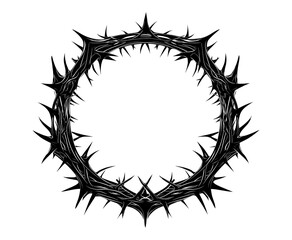 Naklejka premium Illustration of Black ink tattoo design of an empty circle with thorns on a transparent background