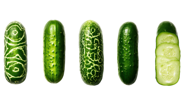 Five Cucumbers Whole Carved and Sliced