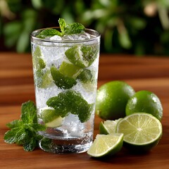 Refreshing lime and mint cocktail in glass