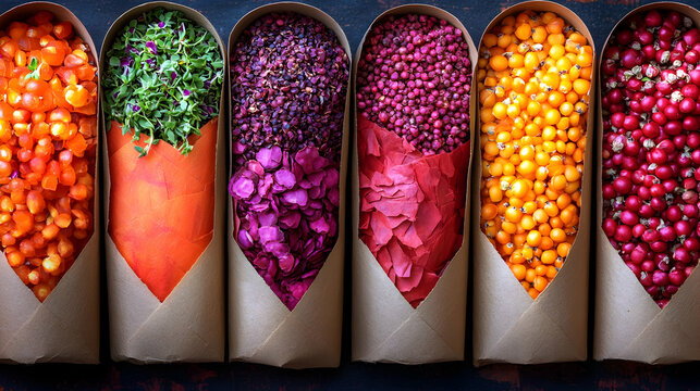 Colorful Seeds and Petals Still Life
