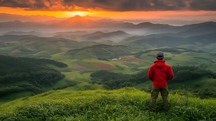 Fototapeta premium Sunrise Mountaintop View Illustration