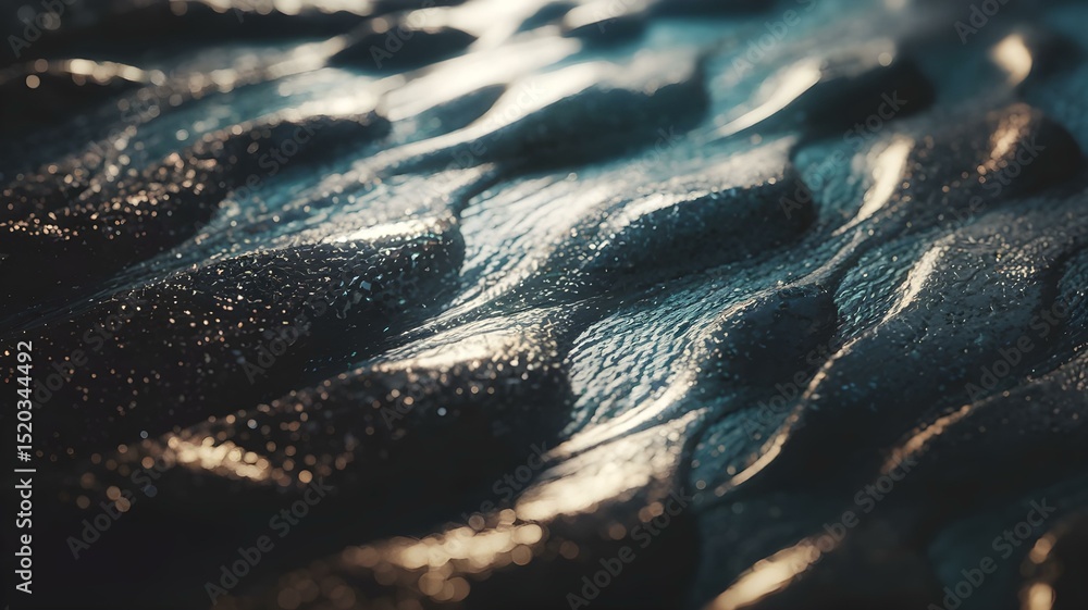 Poster dark abstract glittering waves: mysterious background texture with smooth ridges and shimmering part