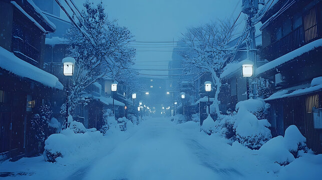 Snowy Street at Night Illustration