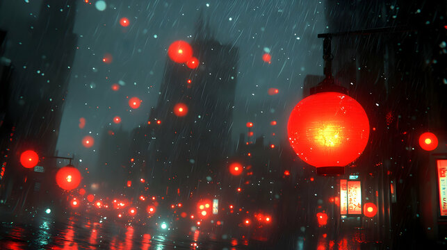 Rainy Night Cityscape 3D Illustration