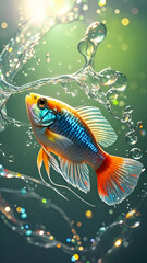 Fototapeta premium Vibrant tropical Endler Fish swim in an underwater aquarium, a beautiful aquatic illustration of freshwater wildlife 003