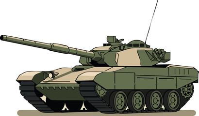 Military tank armored vehicle with camouflage pattern and long barrel vector illustration 