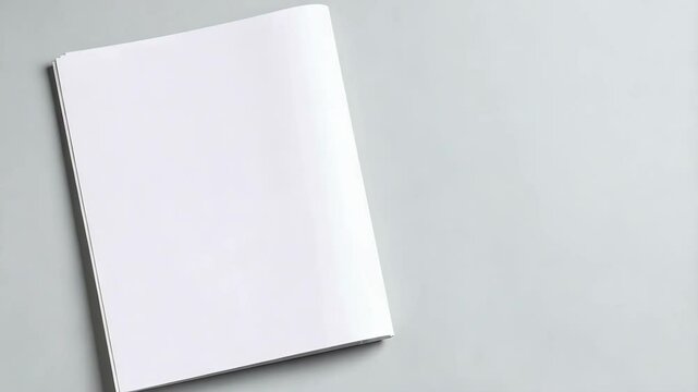 Top-down view of a blank white magazine mockup with a light gray background, perfect for showcasing print design layouts and advertising concepts.