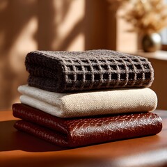 Stacked towels and leather