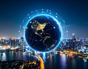 Global network over a night city