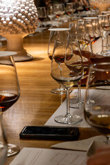 Visit of wine cellar with old large oak barrels, tasting of fortified dry or sweet tasty marsala wine in Marsala, Sicily, Italy