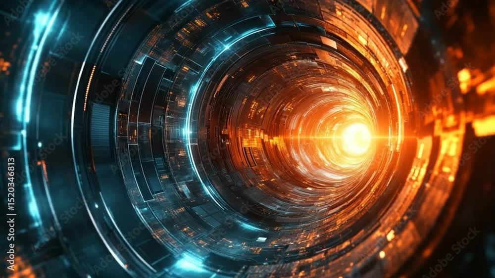 Poster abstract technology tunnel with glowing light at end for futuristic visuals